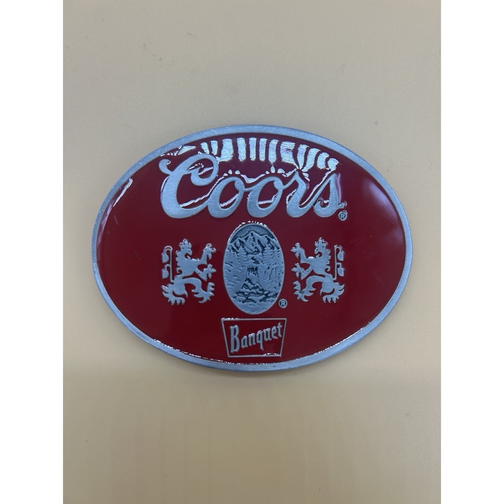 Vintage COORS Brewing Company BELT BUCKLE Beer Metal RED america's fine light